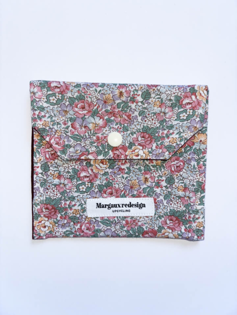 Mini pochette upcyclée fleur rose