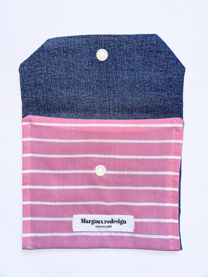Mini pochette upcyclée rose rayée