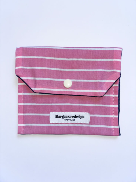 Mini pochette upcyclée rose rayée