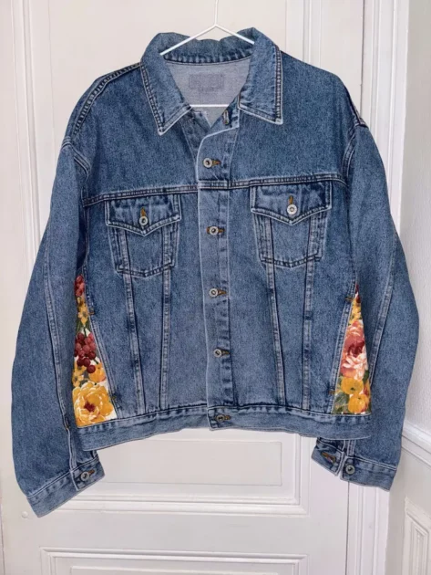Veste en jean fleurs et fruits