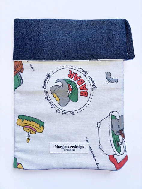 Pochette livre de poche upcylcée Babar