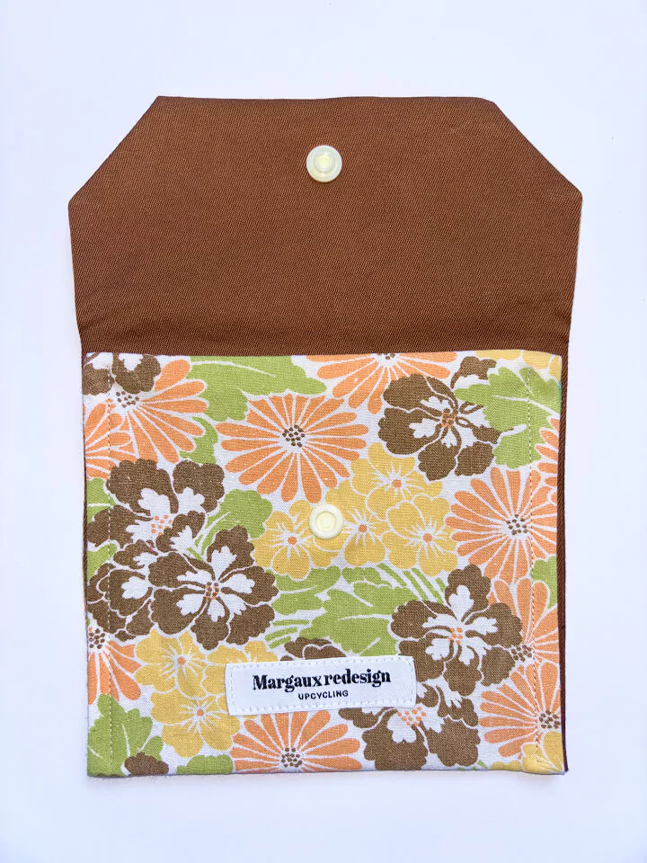 Mini pochette upcyclée fleur orange