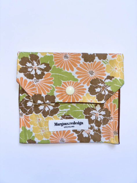 Mini pochette upcyclée fleur orange